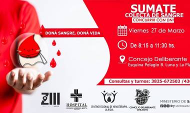 El Concejo Deliberante convoca a una colecta solidaria de sangre en Chilecito