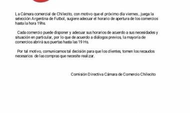 La Cámara de Comercio de Chilecito sugiere adelantar el cierre de los comercios por el partido de la Selección Argentina