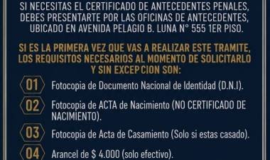 Informan los requisitos para solicitar el Certificado de Antecedentes Penales en Chilecito