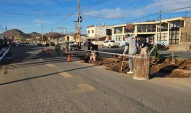 Realizan trabajos de reparación en Avenida Presidente Perón frente a la Terminal de Ómnibus