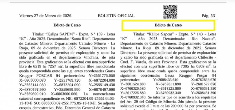 La Rioja avanza con el proyecto minero “Río Nacate” en Chilecito y Felipe Varela