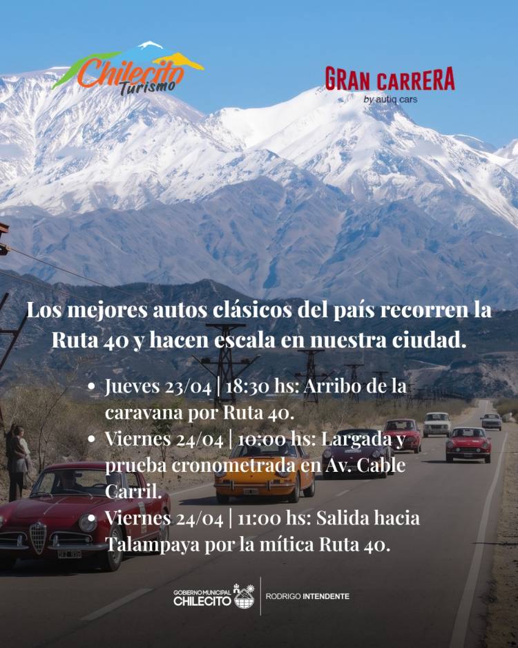 Chilecito será escenario de un histórico recorrido de autos clásicos sobre Ruta 40