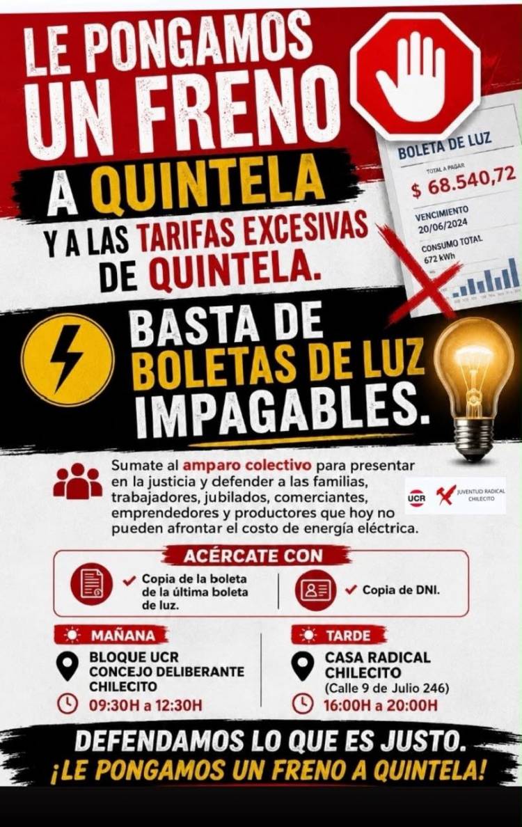 Juventud Radical de Chilecito impulsa un amparo colectivo contra el aumento de las tarifas eléctricas