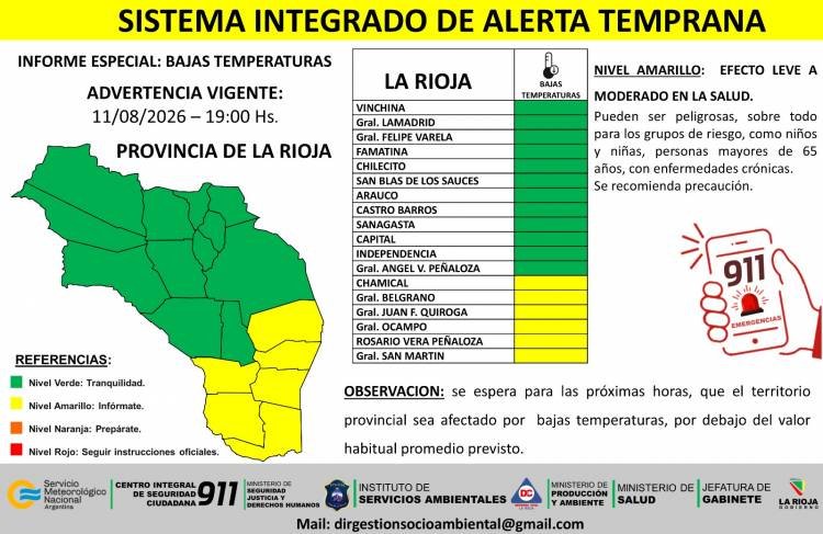 Emiten alerta amarilla por bajas temperaturas extremas
