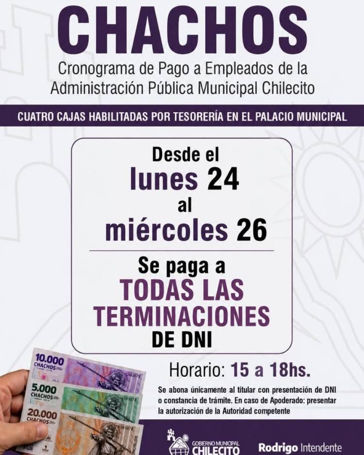 Municipio de Chilecito: informan el cronograma de pago para empleados municipales